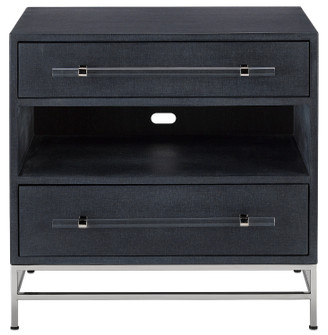 Marcel Nightstand in Navy Lacquered Linen/Polished Nickel/Black (142|3000-0153)