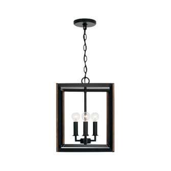 Rowe Four Light Foyer Pendant in Matte Black and Brown Wood (65|545441KD)