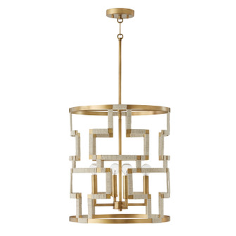 Hala Four Light Foyer Pendant in Bleached Natural Jute and Patinaed Brass (65|541041NL)