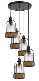 BEACON Five Light Pendant in Wood/Dark Bronze (225|FX-3584-5)