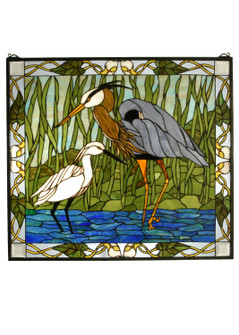 Blue Heron & Snowy Egret Window in Rust (57|62955)
