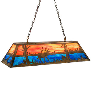 Elk At Lake Nine Light Oblong Pendant in Antique Copper (57|23651)