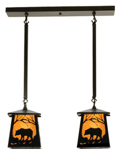 Bear At Dawn Two Light Island Pendant in Black Metal (57|15744)