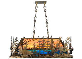 Moose Through The Trees Six Light Oblong Pendant in Antique Copper/Oa Blue/Green (57|139921)