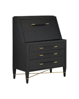 Verona Secretary Desk in Lacquered Black Linen/Champagne/Black (142|3000-0268)