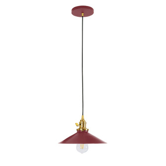 Uno One Light Pendant in Barn Red with Brushed Brass (518|PEB404-55-91-C04)