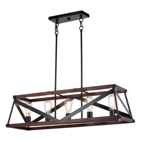 Wade Five Light Linear Chandelier in Matte Black and Sycamore (63|H0268)