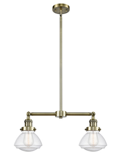 Franklin Restoration Two Light Island Pendant in Antique Brass (405|209-AB-G324)