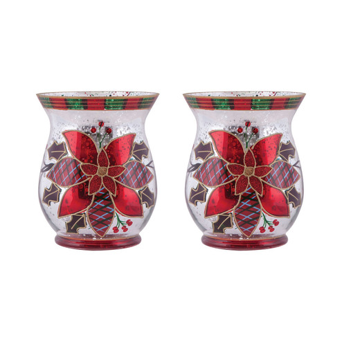 Poinsettia Pillar (Set Of 2) in Antique Silver (45|394645/S2)