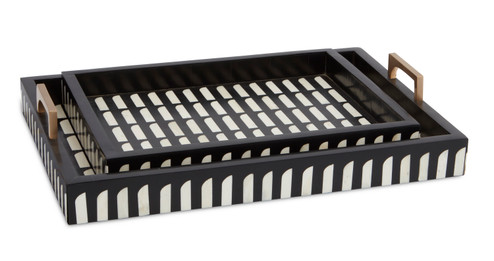 Jamie Beckwith Tray Set of 2 in Black/White/Natural/Brass (142|1200-0449)
