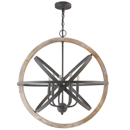 Bluffton Six Light Pendant in Iron and Wood (65|330561IW)