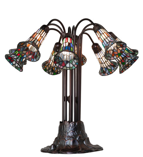 Stained Glass Pond Lily Ten Light Table Lamp in Mahogany Bronze (57|78108)