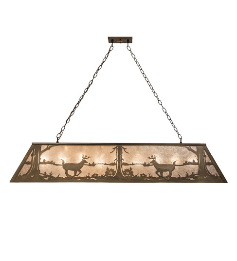 Deer At Lake Nine Light Oblong Pendant in Antique Copper (57|47474)