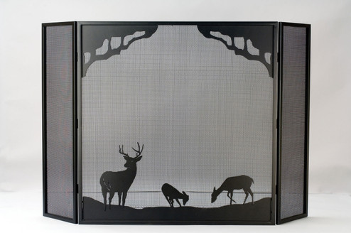 Deer At Dawn Fireplace Screen in Black Metal (57|38521)