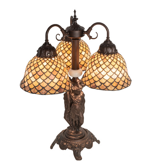 Tiffany Fishscale Three Light Table Lamp in Mahogany Bronze (57|245477)