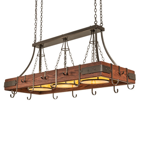 Steamboat Three Light Pot Rack in Bronze,Natural Wood (57|225592)