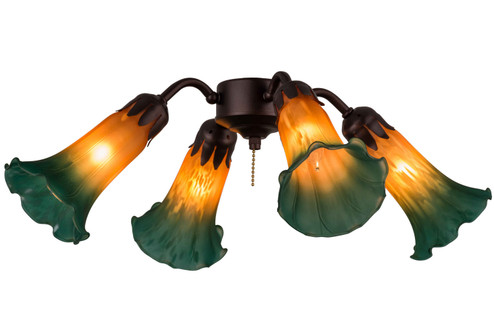 Amber/Green Tiffany Pond Lily Four Light Fan Light Fixture in Mahogany Bronze (57|162971)