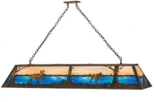 Moose At Lake Eight Light Oblong Pendant in Antique Copper (57|162207)