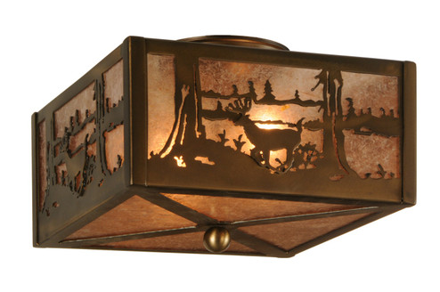 Deer At Lake Two Light Flushmount in Antique Copper (57|148125)