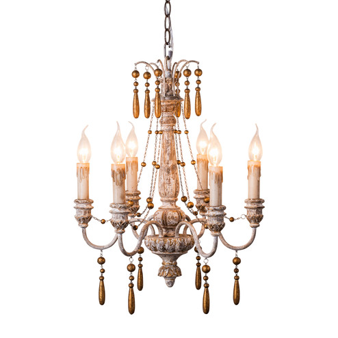 Nora Six Light Chandelier in Washed White And Gold (374|H6110-6)