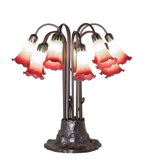 Seafoam/Cranberry Tiffany Pond Lily 12 Light Table Lamp in Mahogany Bronze (57|273099)