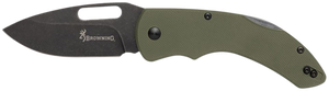 Browning 3220506B Hidden Hollow  EDC Large 3" Folding Drop Point Plain Black Oxide Stonewashed D2 Steel Blade, OD Green G10 Handle                                                                      