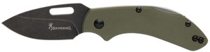 Browning 3220504B Hidden Hollow  EDC Small 2.25" Folding Drop Point Plain Black Oxide Stonewashed D2 Steel Blade, OD Green G10 Handle, Box Pkg                                                          