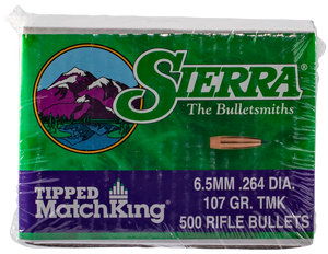 Sierra 7407C Tipped MatchKing  6.5Creedmoor 107gr Tipped MatchKing 500/Box                                                                                                                               Sierra 7407C Tipped MatchKing  6.5Creedmoor 107gr Tipped MatchKing 500/Box