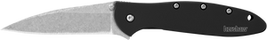 Kershaw 1660SWBLK Leek  3" Folding Drop Point Plain Stonewashed 14C28N Steel Blade Black Anodized Aluminum Handle Includes Pocket Clip                                                                  
