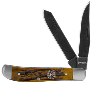 Remington Accessories 15642 Backwoods Trapper Folding Stonewashed Carbon Steel Blade/Coffee Brown w/Remington Medallion Bone Handle                                                                     