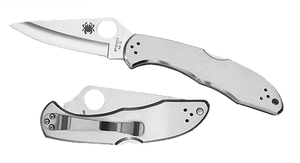 Spyderco C11P Delica 4  2.95" Folding Drop Point Plain VG-10 SS Blade/ Stainless Steel Handle Includes Pocket Clip                                                                                       Spyderco C11P Delica 4  2.95" Folding Drop Point Plain VG-10 SS Blade/ Stainless Steel Handle Includes Pocket Clip