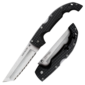 Cold Steel CS29AXTS Voyager XL 5.50" Folding Tanto Serrated AUS-10A SS Blade/Black Griv-Ex w/Aluminum Liners Handle Includes Pocket Clip                                                                