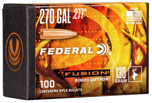 Federal FB277F2 Fusion Component  270 Win .277 130 gr Fusion Soft Point 100 Per Box/ 4 Case                                                                                                              Federal FB277F2 Fusion Component  270 Win .277 130 gr Fusion Soft Point 100 Per Box/ 4 Case