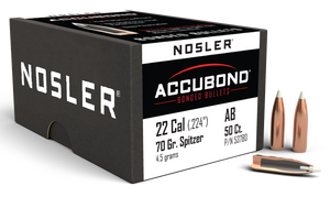 Nosler 53780 AccuBond  22Cal 70gr Spitzer Point 50/Box                                                                                                                                                  