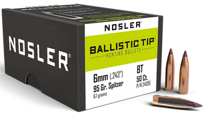 Nosler 24095 Ballistic Tip  6mm 95gr Spitzer 50/Box                                                                                                                                                     
