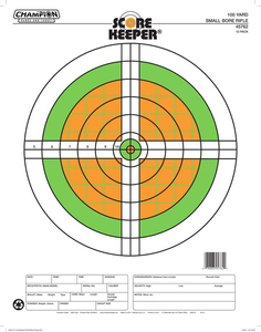 Champion Targets 45762 Score Keeper Sight-In Bullseye Paper Hanging 100 yds Small Bore Rifle Fluorescent Green & Orange/White 12 PK Champion Targets 45762 Score Keeper Sight-In Bullseye Paper Hanging 100 yds Small Bore Rifle Fluorescent Green & Orange/White 12 PK