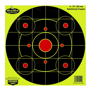 Birchwood Casey 35912 Dirty Bird Sight-In Circle Paper Hanging Pistol/Rifle 12" Black/Red 4 Per Pkg                                                                                                     