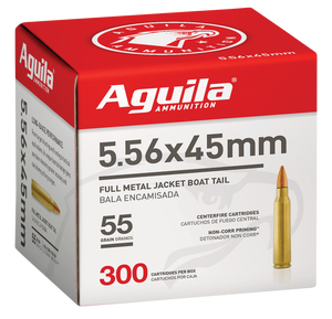 Aguila 1E556126 Target & Range Rifle 5.56x45mm NATO 55gr Full Metal Jacket Boat Tail 300 Per Box/4 Case                                                                                                 