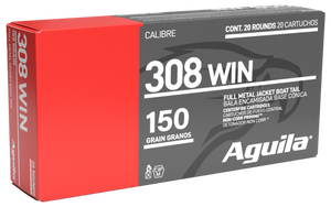 Aguila 1E308110 Target & Range Rifle 308Win 150gr Full Metal Jacket Boat Tail 20 Per Box/25 Case Aguila 1E308110 Target & Range Rifle 308Win 150gr Full Metal Jacket Boat Tail 20 Per Box/25 Case