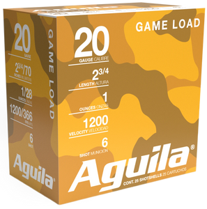 Aguila 1CHB2006 Birdshot High Velocity 20Gauge 2.75" 1oz 6Shot 25 Per Box/10 Case Aguila 1CHB2006 Birdshot High Velocity 20Gauge 2.75" 1oz 6Shot 25 Per Box/10 Case
