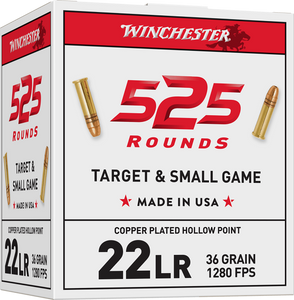 Winchester Ammo 22LR525HP USA  22LR 36gr Copper Plated Hollow Point 525 Per Box/10 Case *Bulk                                                                                                           