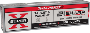 Winchester Ammo X21JHP Super X  21Sharp 34gr Jacketed Hollow Point 100 Per Box/20 Case                                                                                                                  