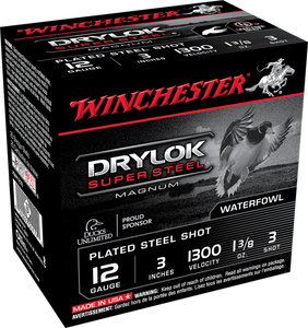 Winchester Ammo XSM1233 Drylok Super Steel Magnum 12Gauge 3" 1 3/8oz 3Shot 25 Per Box/10 Case                                                                                                           