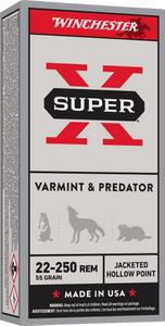 Winchester Ammo X22250HP Super X Varmint & Predator 22-250Rem 55gr Jacketed Hollow Point 20 Per Box/10 Case                                                                                             