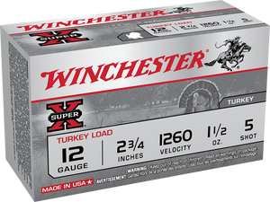 Winchester Ammo X12MT5 Super X Magnum Turkey 12Gauge 2.75" 1 1/2oz Copper Plated 5Shot 10 Box/10 Case Winchester Ammo X12MT5 Super X Magnum Turkey 12Gauge 2.75" 1 1/2oz Copper Plated 5Shot 10 Box/10 Case