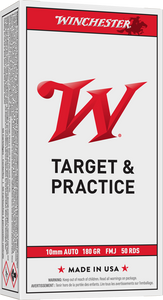 Winchester Ammo USA10MM USA  10mmAuto 180gr Full Metal Jacket Flat Nose 50 Per Box/10 Case                                                                                                              