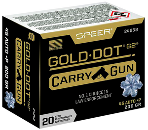 Speer 24258 Gold Dot Carry Gun 45ACP+P 200gr Hollow Point 20 Per Box/10 Case                                                                                                                            