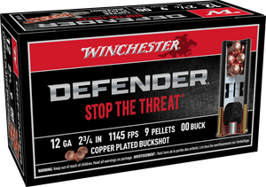 Winchester Ammo SB1200PD Defender  12Gauge 2.75" 9Pellets Copper Plated 00Buck Shot 10 Per Box/10 Case                                                                                                  