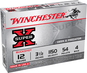 Winchester Ammo XB12L4 Super X  12Gauge 3.50" 54Pellets 4Buck Shot 5 Per Box/50 Case                                                                                                                    
