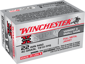 Winchester Ammo X22M Super X  22WMR 40gr Full Metal Jacket 50 Per Box/40 Case                                                                                                                           